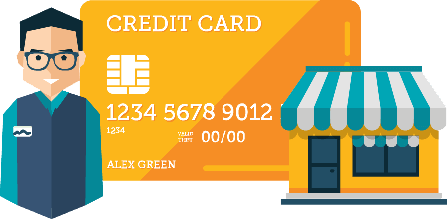 Man with Credit Card an Shop Illustration