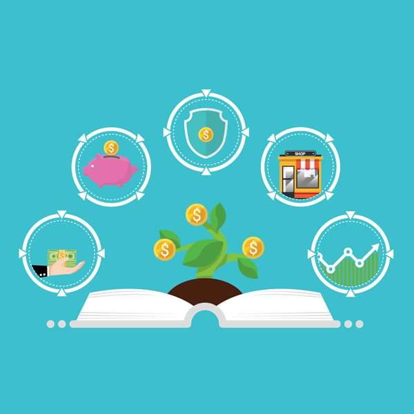Imagen sobre educación financiera con fondo azul